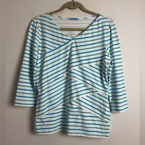 J. McLaughlin Blue & White Stripe V-Neck Catalina Cloth Stretch Coastal Top Sz L